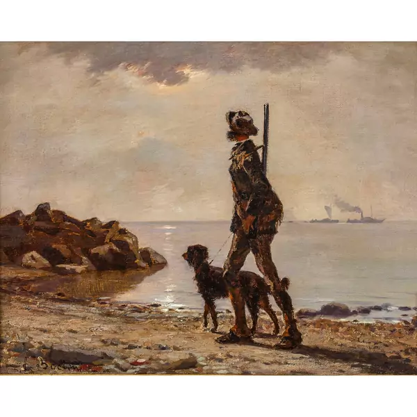 "Chasseur et son chien à Vidy"