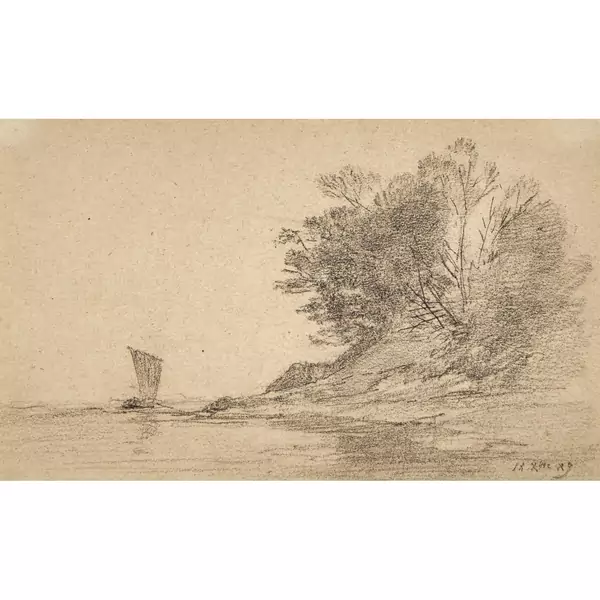 Uferlandschaft mit Schiff