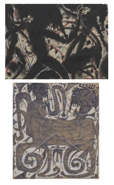 François BURLAND (1958), 'Créatures fantastiques', stylo-bille et pastel — DognyAuction
