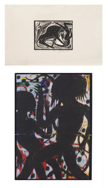 François BURLAND (1958), 'Archers', pastel gras su... — DognyAuction