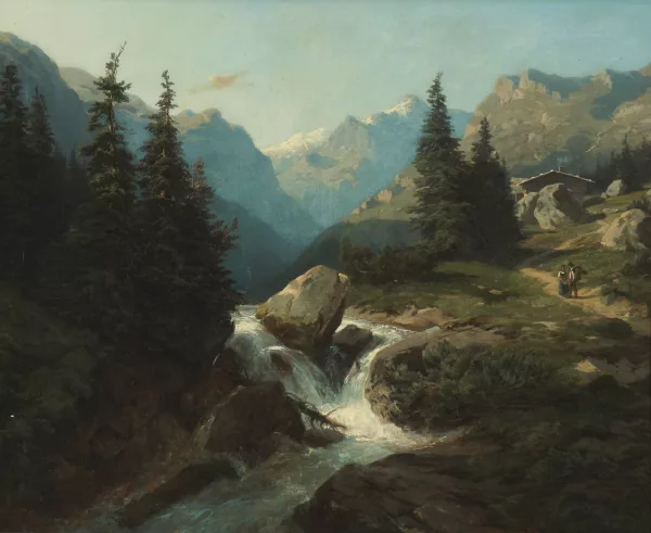 François de Niederhäusern — Berglandschaft mit Bauernpaar im Berner Oberland