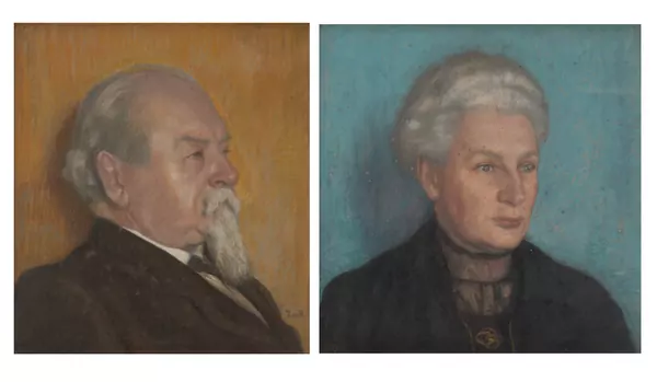 François DE RIBAUPIERRE (1886-1981), "Portrait du directeur de la fabrique de Broc (Les chocolats Cailler) et de son épouse (vers 1907-24)", ensemble de deux pastels — DognyAuction
