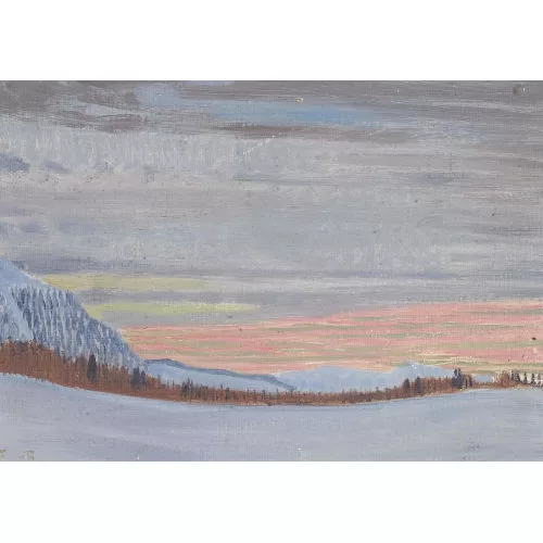 François de Ribaupierre — Alpine Winterlandschaft im Abendrot.