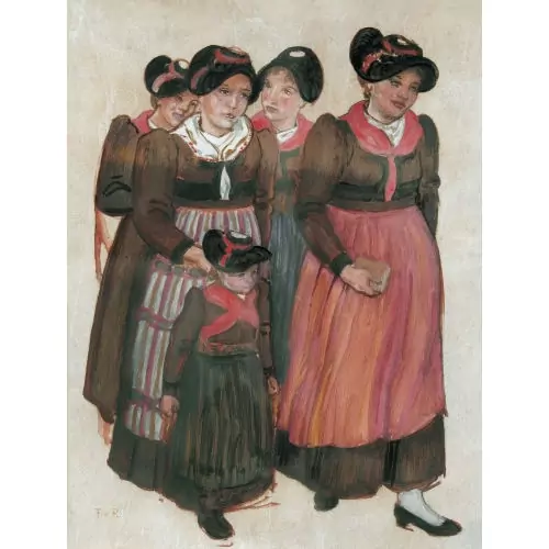 Walliser Trachtenfrauen beim Kirchgang