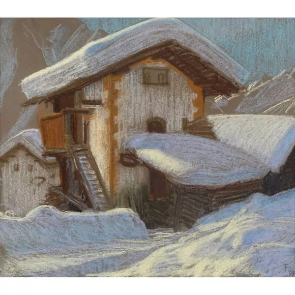 Walliser Bauernhaus an einem sonnigen Wintertag
