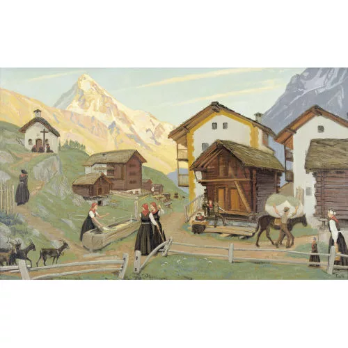 François de Ribaupierre — Walliser Dorfpartie mit der Dent Blanche.