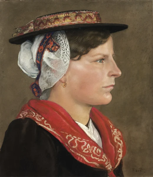 François de Ribaupierre — Valaisanne de profil au châle rouge