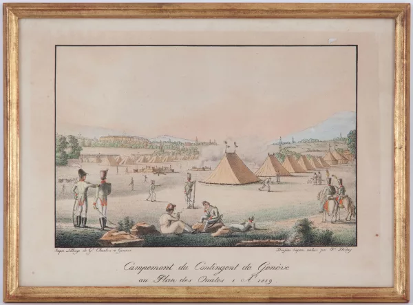 François Diday — Campement du contingent de Genève au Plan des Ouates, 1819