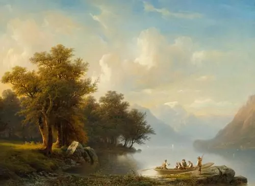 DIDAY, FRANCOIS — Lake Brienz with figures on a ferry boat. — Koller Auktionen
