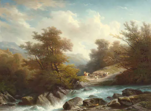 FRANÇOIS DIDAY — Shepherd with herd of goats in the mountains. — Koller Auktionen