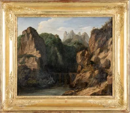 François Diday — François Diday, dans le goût de, 'Paysage Alpin ou des Apennins avec pont'.