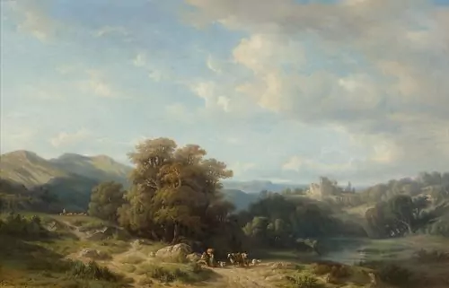 DIDAY, FRANCOIS — Landscape with ruins and figures. 1857. — Koller Auktionen