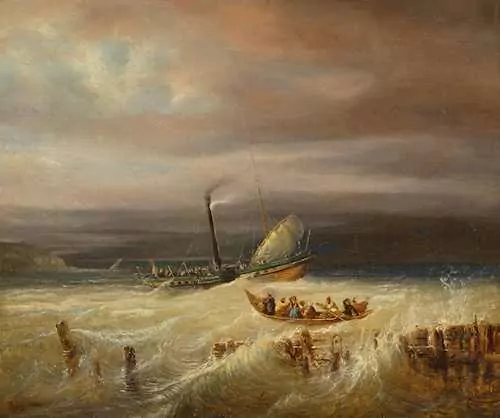FRANÇOIS DIDAY — Das Dampfschiff Winkelried in Seenot auf dem Lac Léman. 1836. — Koller Auktionen