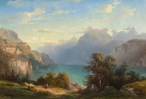 FRANÇOIS DIDAY — Blick auf den Vierwaldstättersee und den Urirotstock vom Axenberg aus gesehen. Um 1874. — Koller Auktionen