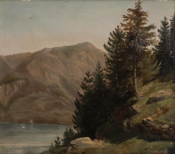 François Diday — Vue de montagne avec un plan d'eau