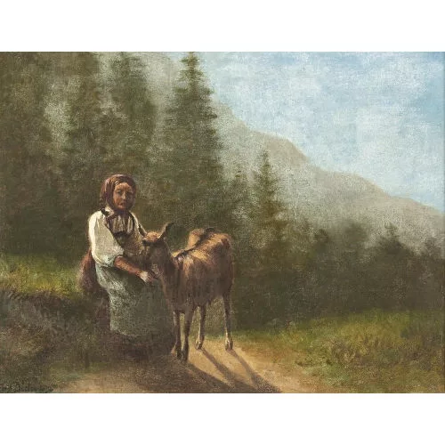 François Diday — "Une petite fille et une chèvre à Iseltwald".