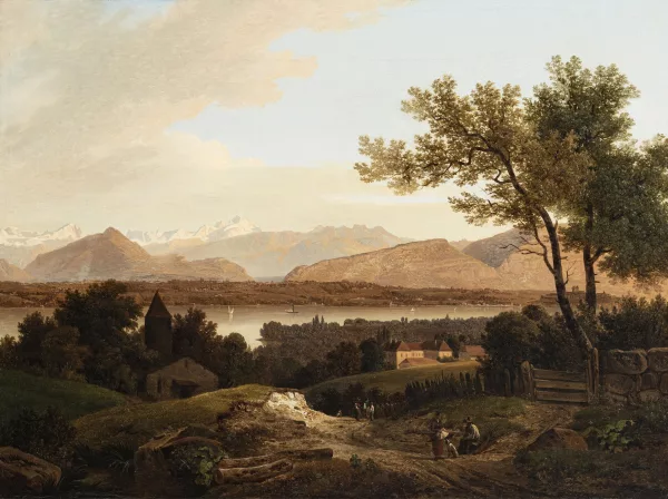 François Diday — "Vue des Châteaux de Penthes et de l'Impératrice Joséphine (de Beauharnais), ancienne résidence de Monsieur de Vaudenet, prise de la route de Pregny, en 1841"