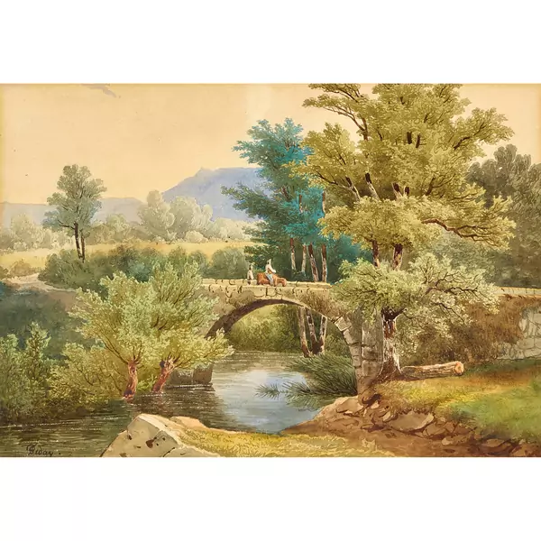 Sommerlandschaft mit Brücke