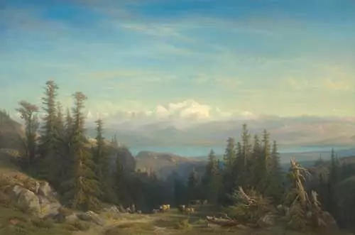 FRANÇOIS DIDAY — Vue sur le Mont Blanc avec le lac Léman au premier plan, 1855. — Koller Auktionen