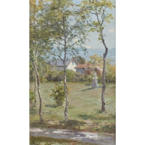François Furet — Sommerliche Landschaft mit Spaziergängerinnen.