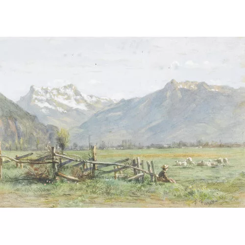 François Furet — Rhone-Ebene mit Dents du Midi und Hirtenjunge.