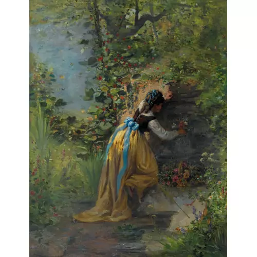Junge Frau mit Blumenkorb