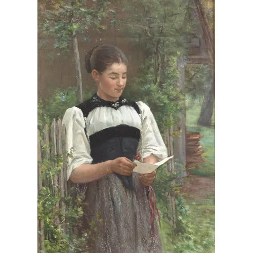 François Furet — Junges Mädchen in Tracht beim Lesen eines Briefes.