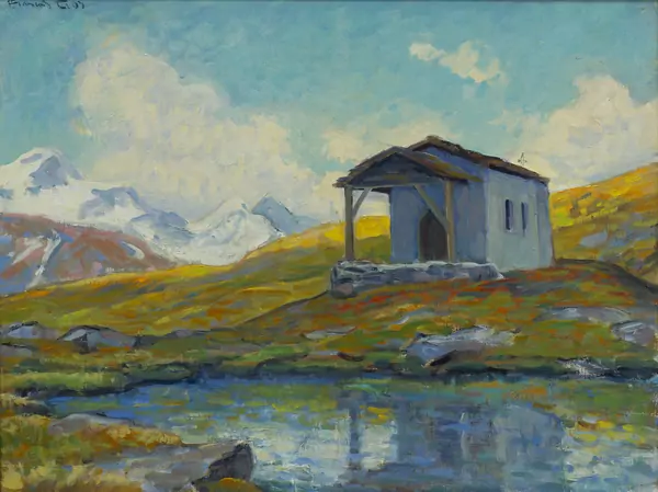 François GOS (1880-1975), "La chapelle Maria zum Schnee sur le Schwarzsee au-dessus de Zermatt", huile — DognyAuction