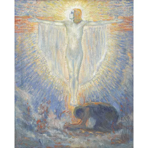François Gos — Strahlende Christus-Gestalt am Kreuz.
