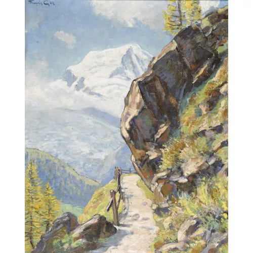 François Gos — Herbstliche Wegpartie mit Blick auf den Alphubel.