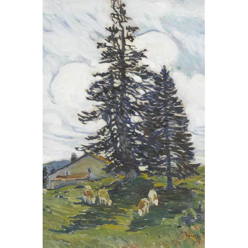 François Jaques — Landschaft mit weidenden Kühen.