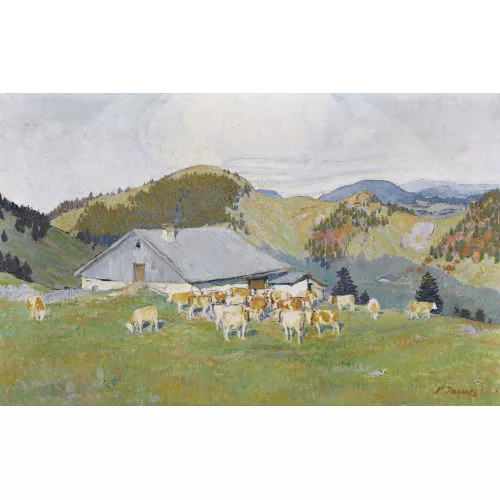 François Jaques — Sommerliche Alp mit Kühen.