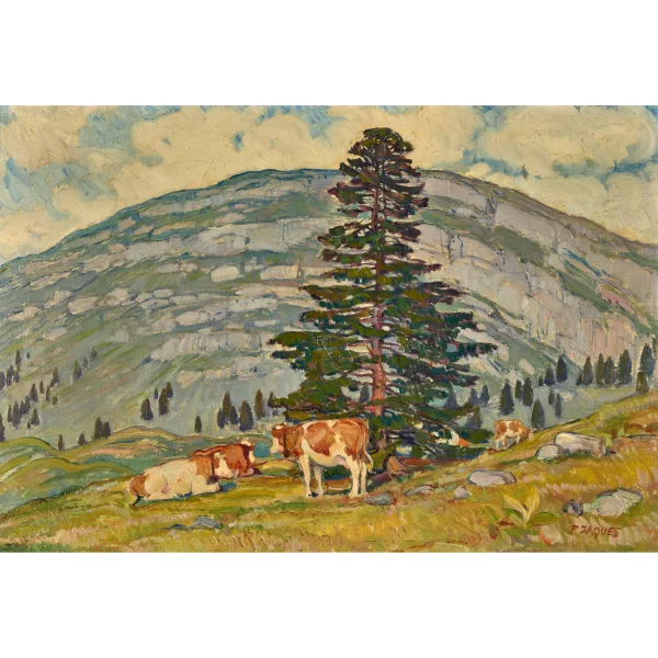 François Jaques — Juralandschaft mit weidenden Kühen.
