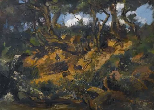FRANK BUCHSER — Waldböschung mit Kaninchen. — Koller Auktionen