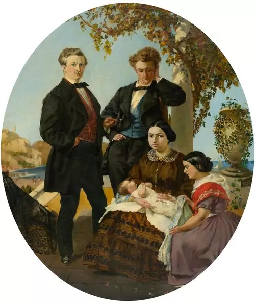 BUCHSER, FRANK — Portrait of a family in Andalusia. 1858. — Koller Auktionen