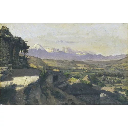 Frank Buchser — Sonnige Landschaft mit Steinhütten.