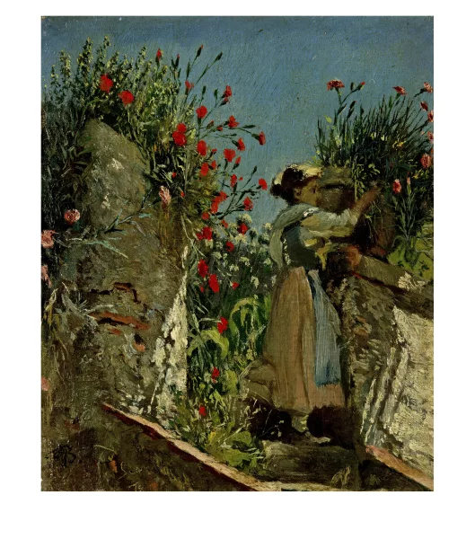 Frank Buchser — Mädchen an Gemäuer mit Nelken
