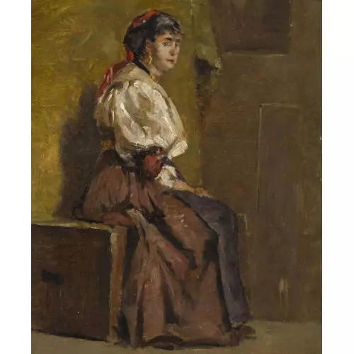 Sitzende Trachtenfrau