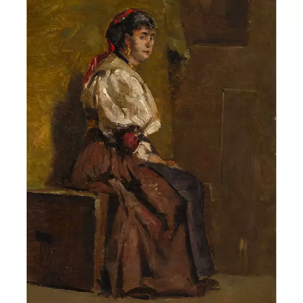 Sitzende Trachtenfrau