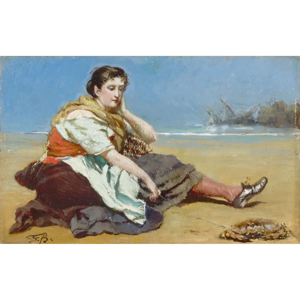Frank Buchser — FISCHERMÄDCHEN AM STRAND SITZEND FISHER GIRL SITTING ON THE BEACH