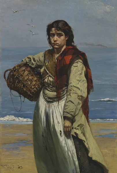 Frank Buchser — Junges Mädchen mit Korb am Meeresstrand