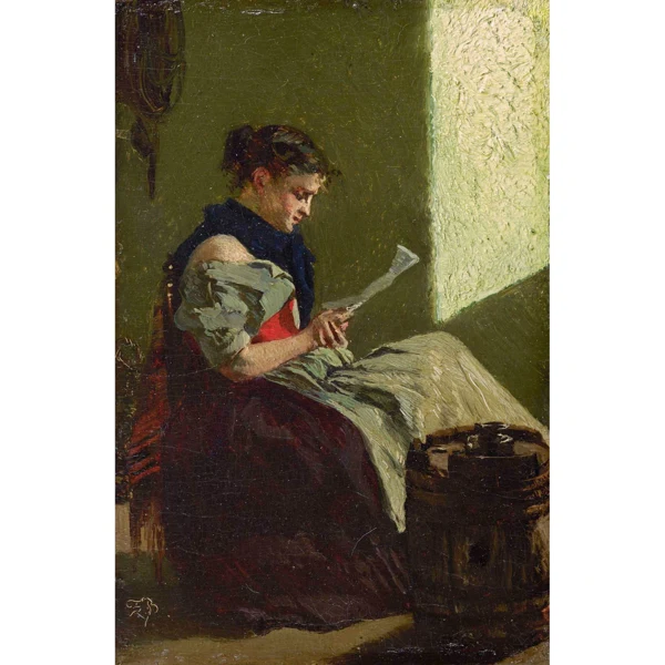 Frank Buchser — LESENDES FISCHERMÄDCHEN READING FISHER GIRL