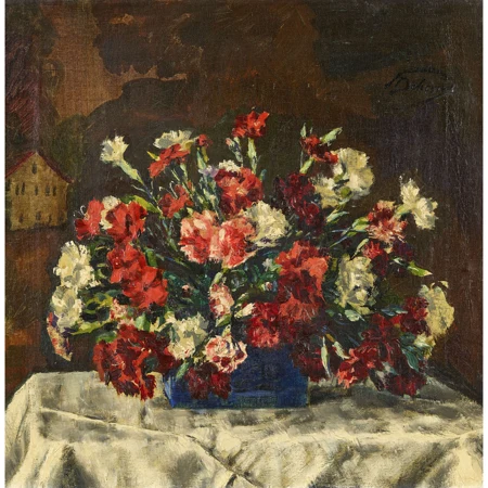 Nelkenstrauss in blauer Vase