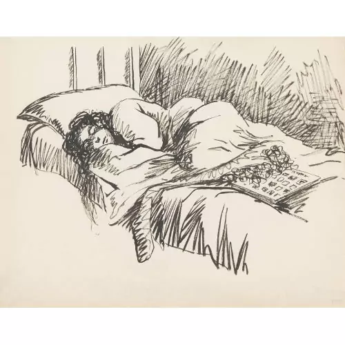 Liegende Frau im Bett