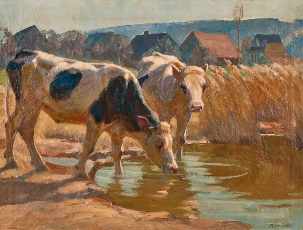 «Zwei Rinder am Wasser (Ermensee)» – Franz Elmiger