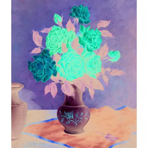 Franz Fiechter — Stillleben mit Rosen in einer weissen Vase.