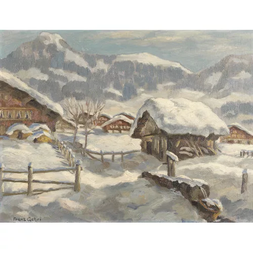 Franz Gehri — Winterlich verschneites Bauerndorf im Berner Oberland.
