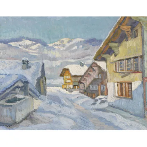 Franz Gehri — Sonnige Dorfpartie im Winter.