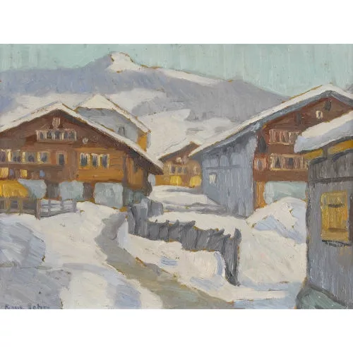 Franz Gehri — Winterlandschaft mit einem Bergdorf.