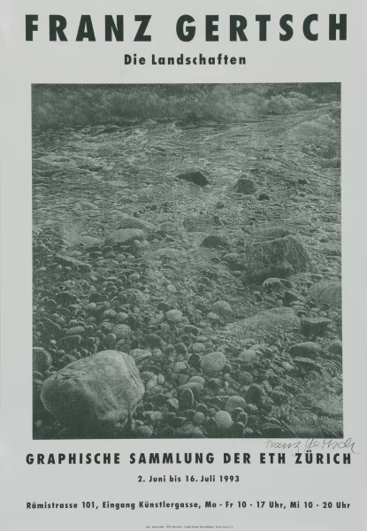 Franz Gertsch — 4 Plakate: Cabinet des estampes Musée Rath, Genève, 1989 (2); Graphische Sammlung ETH Zürich, 1993; Kunsthalle Baden Baden, 1995